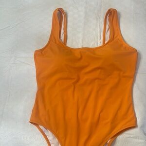 Orange Bodysuit One Piece with Scoop Neckline